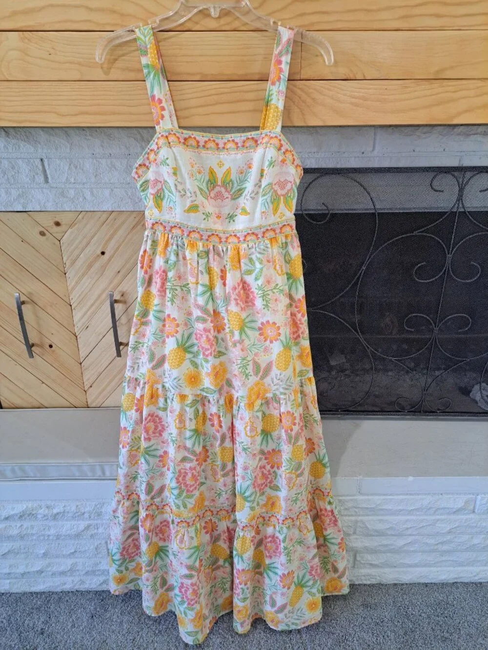 Rachel Zoe Embroidered Maxi Dress Tiered Womens Floral Size 6 Pastel Cottagecore - Picture 2 of 15